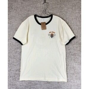 Bee Wild by Wayward and Wild Ringer Tee Shirt Unisex M Ivory 100% Cotton‎ NWT